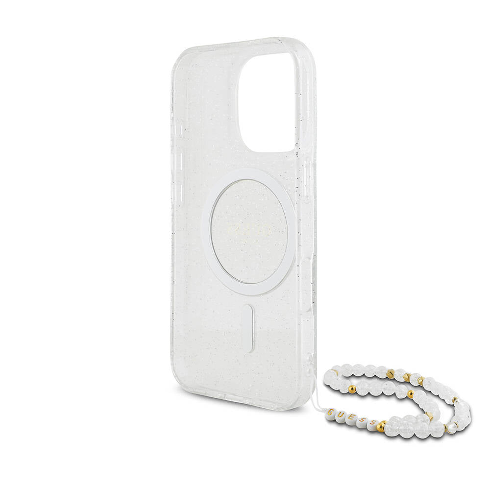 Guess iPhone 16 Pro Orjinal Lisanslı Magsafe Şarj Özellikli Simli Silikon İnci Bileklikli Telefon Kılıfı - 23 Guess iPhone 16 Pro Orjinal Lisanslı Magsafe Şarj Özellikli Simli Silikon İnci Bileklikli Telefon Kılıfı - 23